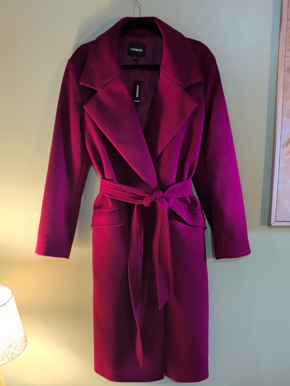 Express Women's Belted Wrap Trench Coat in Magenta